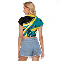 Personalised The Bahamas Blue Marlin Raglan Cropped T Shirt Bahamian Coat Of Arms