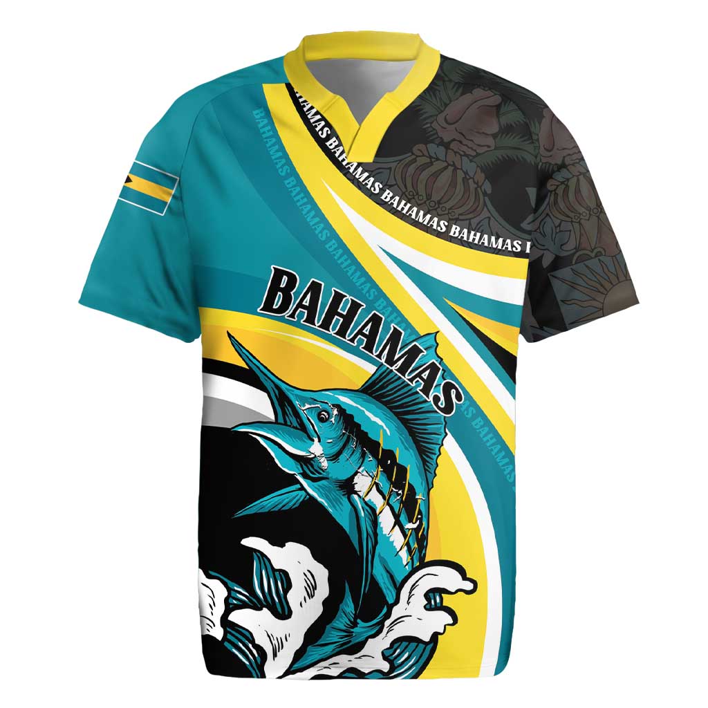 Personalised The Bahamas Blue Marlin Rugby Jersey Bahamian Coat Of Arms