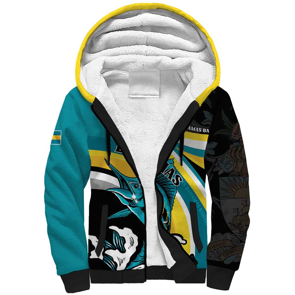 Personalised The Bahamas Blue Marlin Sherpa Hoodie Bahamian Coat Of Arms