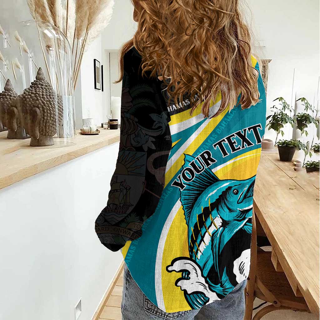 Personalised The Bahamas Blue Marlin Women Casual Shirt Bahamian Coat Of Arms