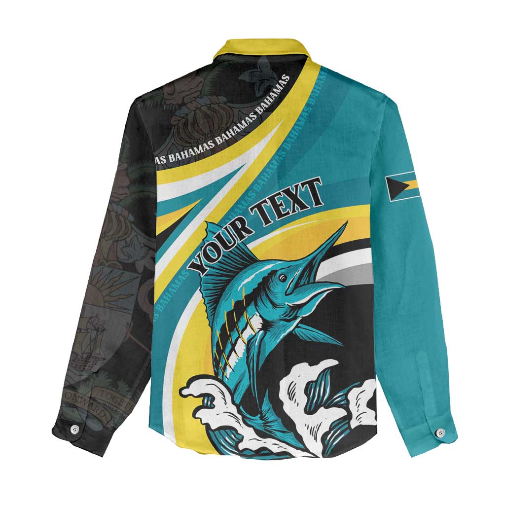 Personalised The Bahamas Blue Marlin Women Casual Shirt Bahamian Coat Of Arms
