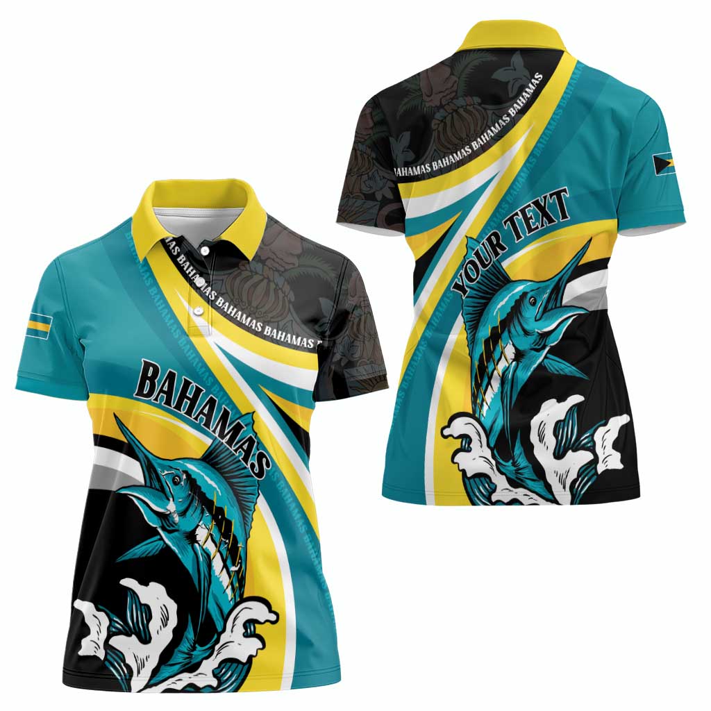 Personalised The Bahamas Blue Marlin Women Polo Shirt Bahamian Coat Of Arms