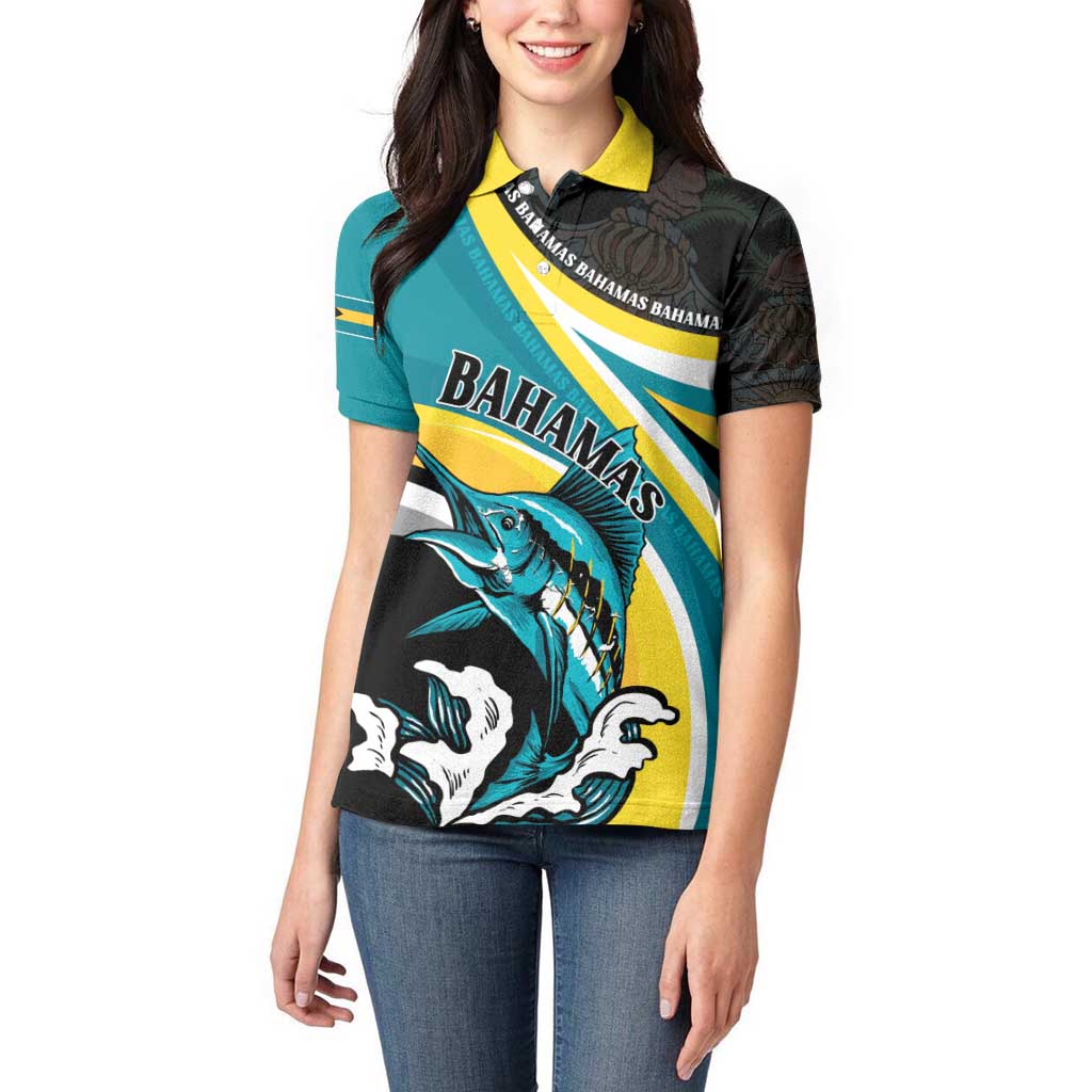 Personalised The Bahamas Blue Marlin Women Polo Shirt Bahamian Coat Of Arms