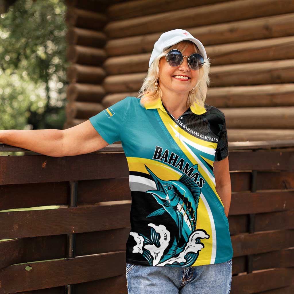 Personalised The Bahamas Blue Marlin Women Polo Shirt Bahamian Coat Of Arms