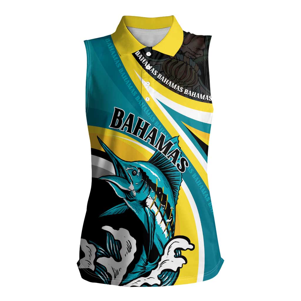 Personalised The Bahamas Blue Marlin Women Sleeveless Polo Shirt Bahamian Coat Of Arms