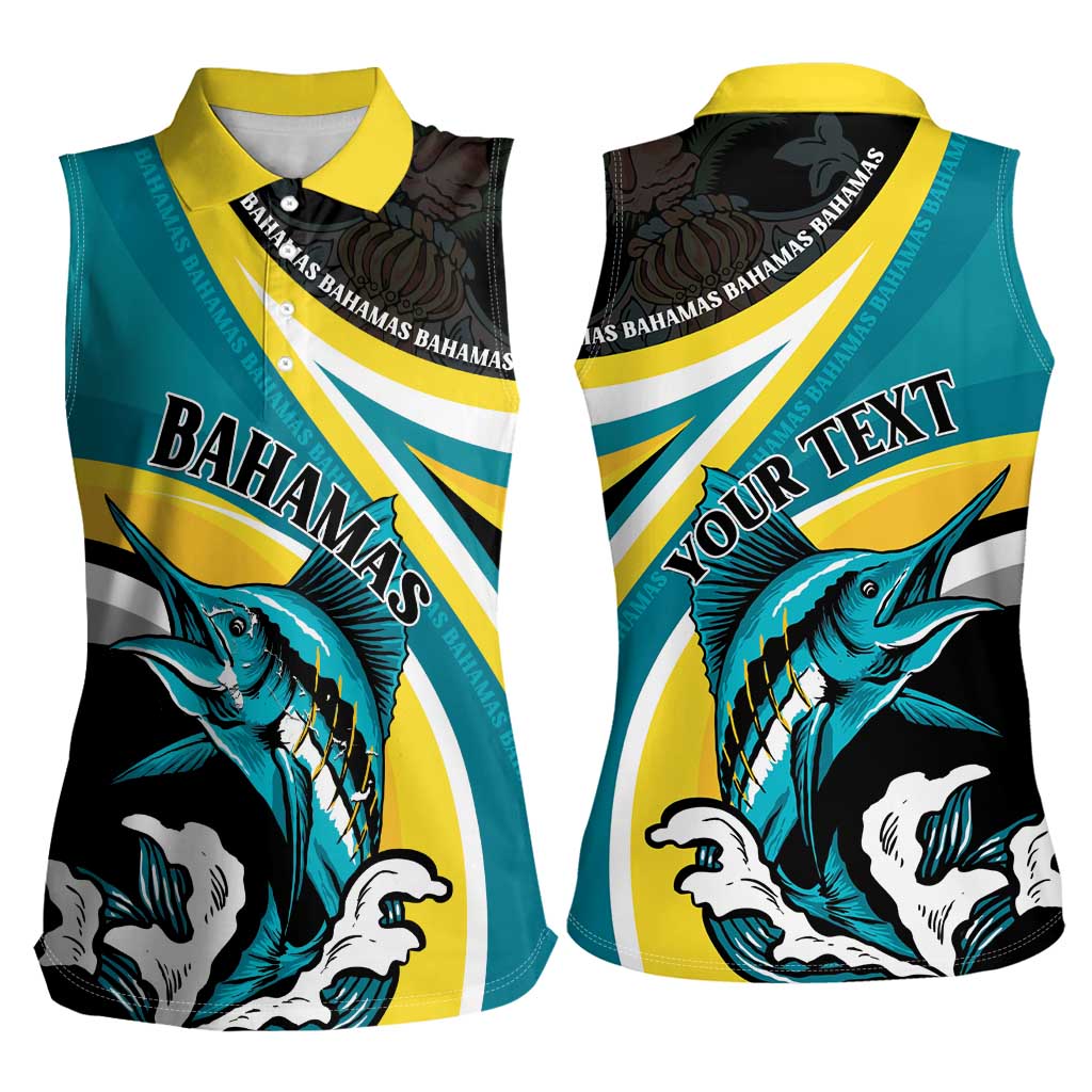 Personalised The Bahamas Blue Marlin Women Sleeveless Polo Shirt Bahamian Coat Of Arms