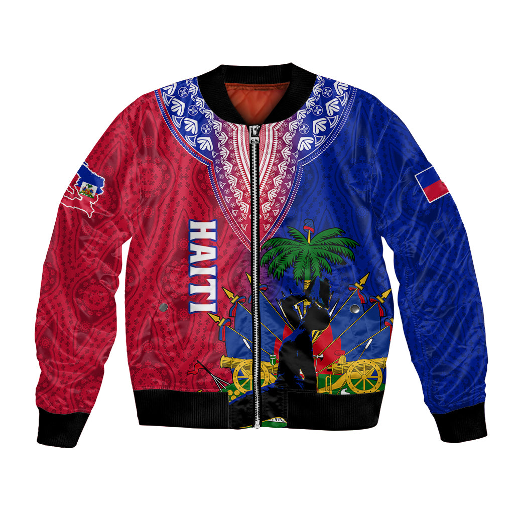 Personalised Haiti Bomber Jacket Ayiti Neg Maron With Dashiki Royal - Wonder Print Shop