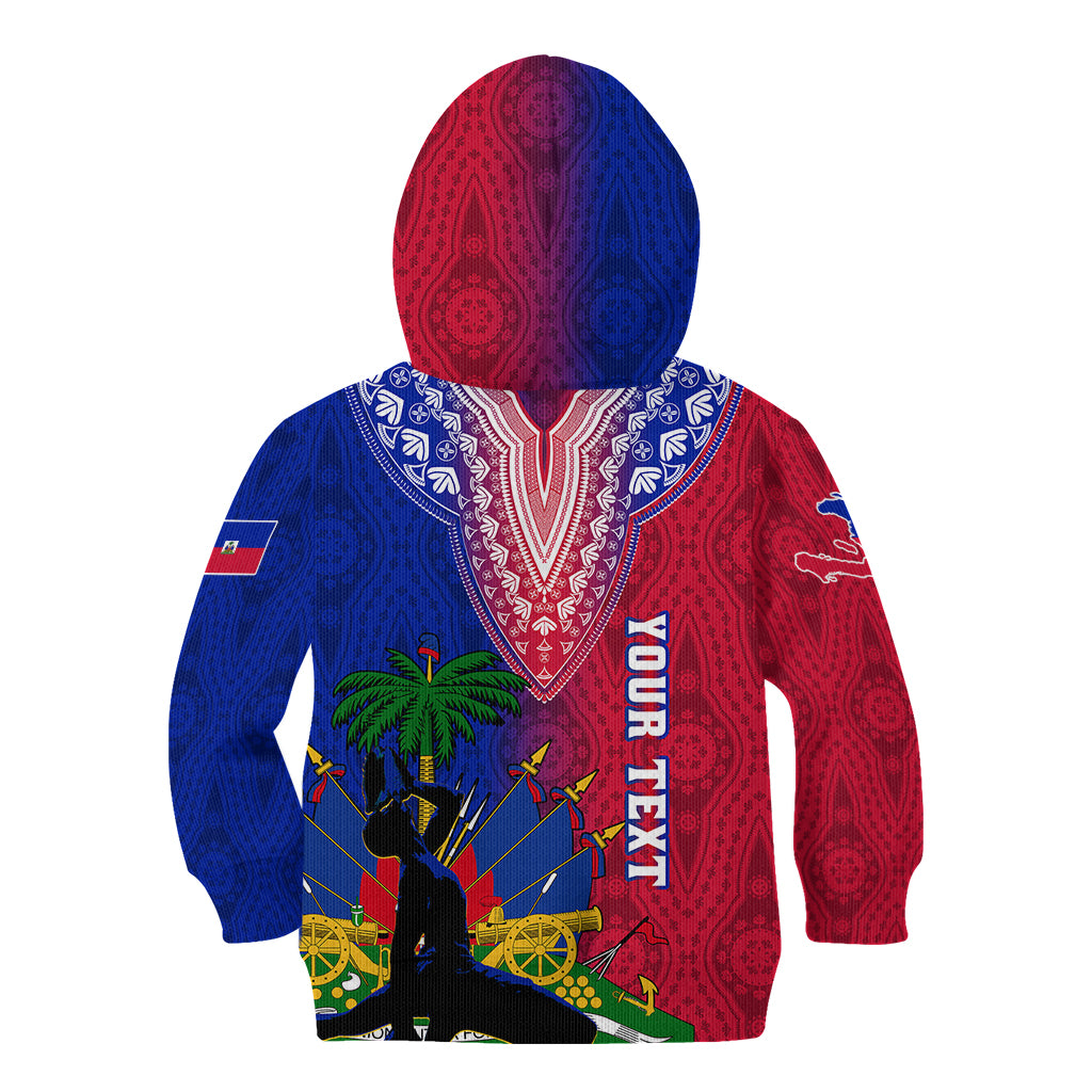 Personalised Haiti Kid Hoodie Ayiti Neg Maron With Dashiki Royal - Wonder Print Shop