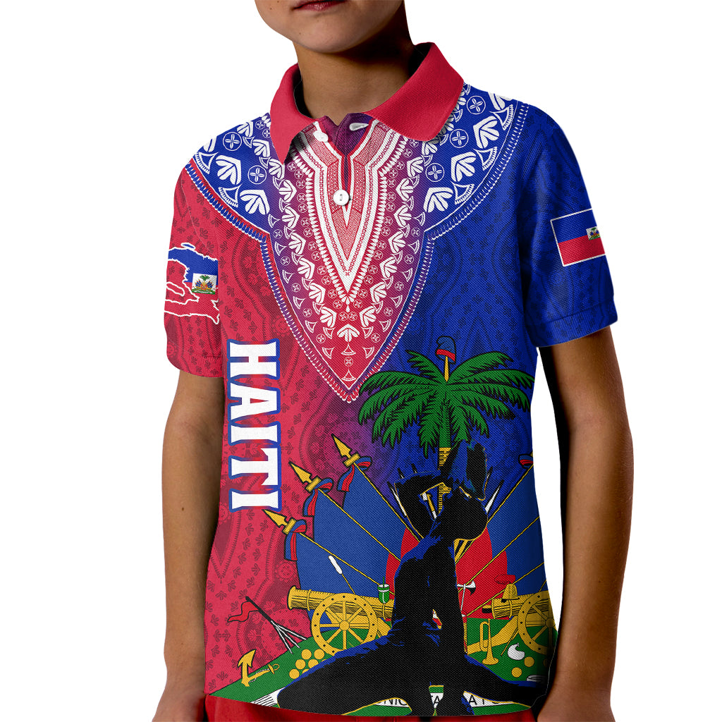 Personalised Haiti Kid Polo Shirt Ayiti Neg Maron With Dashiki Royal - Wonder Print Shop