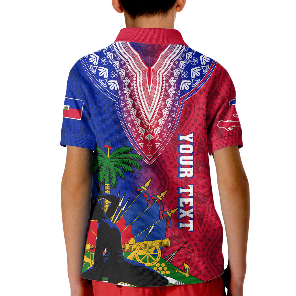 Personalised Haiti Kid Polo Shirt Ayiti Neg Maron With Dashiki Royal - Wonder Print Shop