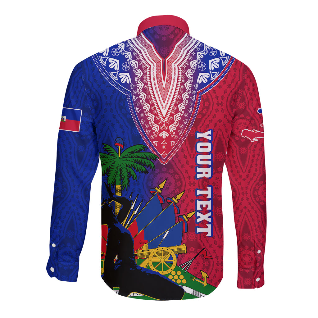 Personalised Haiti Long Sleeve Button Shirt Ayiti Neg Maron With Dashiki Royal - Wonder Print Shop