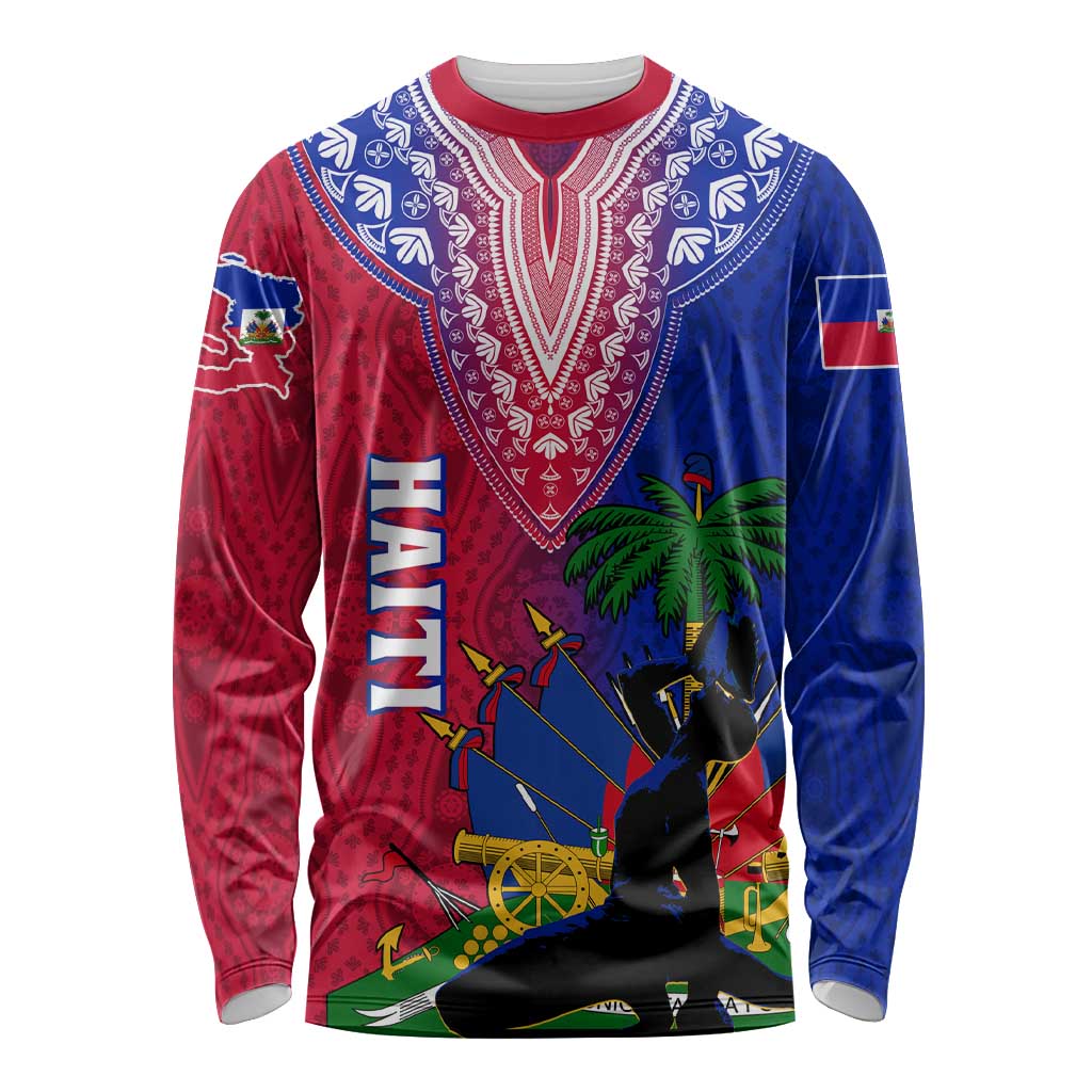 Personalised Haiti Long Sleeve Shirt Ayiti Neg Maron With Dashiki Royal LT01