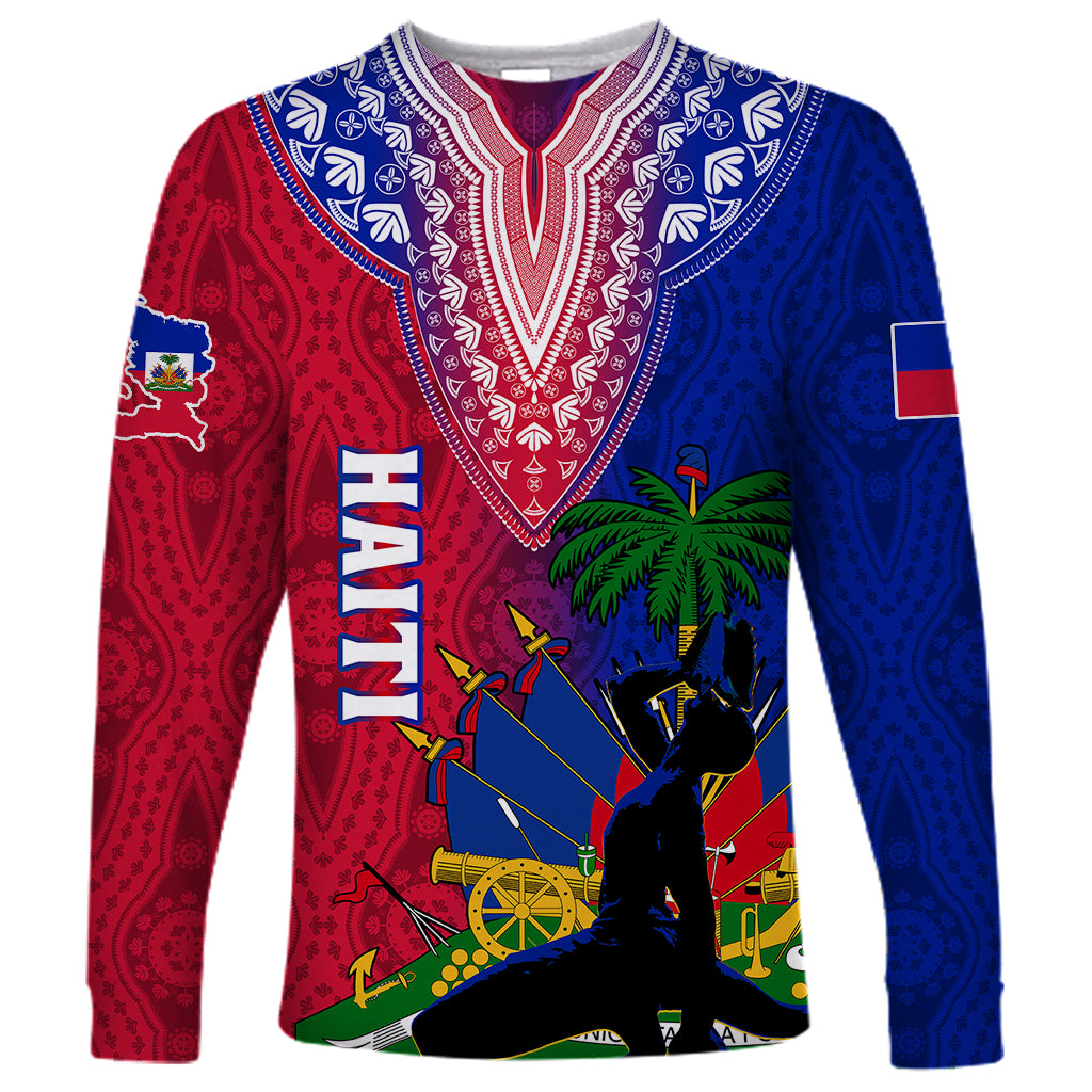 personalised-haiti-long-sleeve-shirt-ayiti-neg-maron-with-dashiki-royal