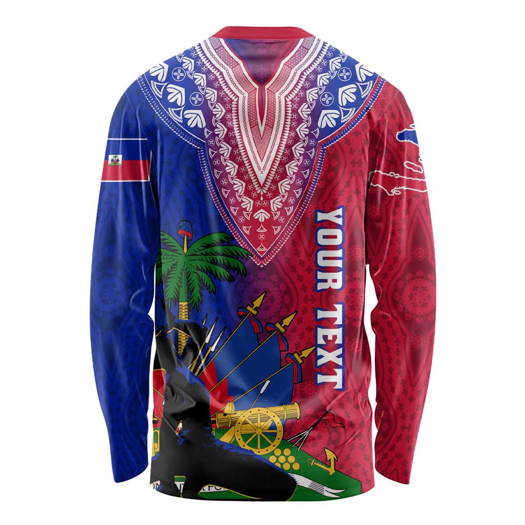 Personalised Haiti Long Sleeve Shirt Ayiti Neg Maron With Dashiki Royal LT01