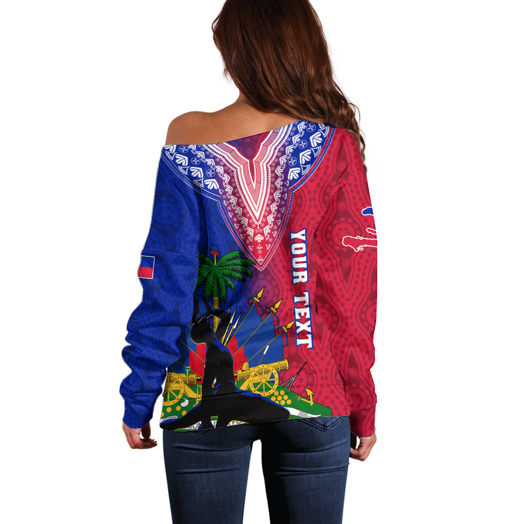 Personalised Haiti Off Shoulder Sweater Ayiti Neg Maron With Dashiki Royal - Wonder Print Shop