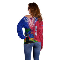 Personalised Haiti Off Shoulder Sweater Ayiti Neg Maron With Dashiki Royal - Wonder Print Shop
