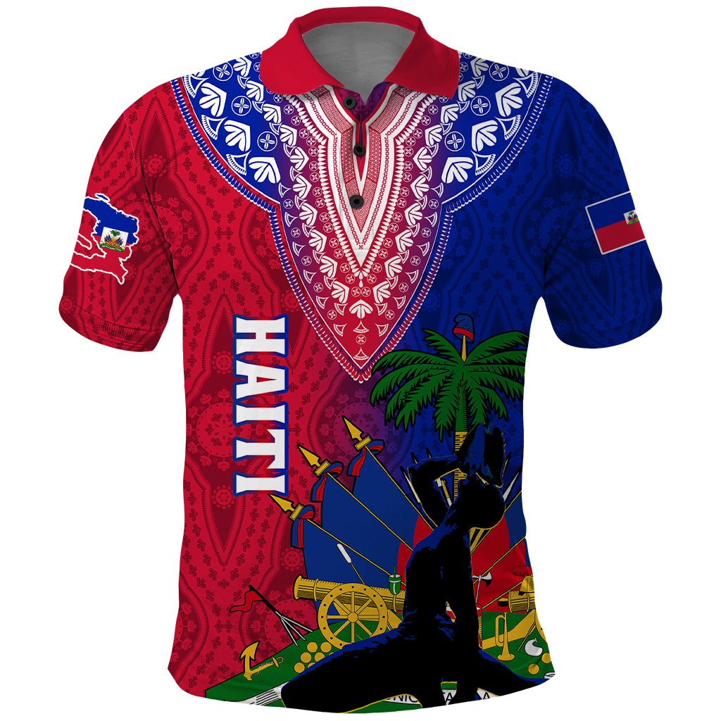 Personalised Haiti Polo Shirt Ayiti Neg Maron With Dashiki Royal - Wonder Print Shop