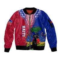 Personalised Haiti Sleeve Zip Bomber Jacket Ayiti Neg Maron With Dashiki Royal - Wonder Print Shop