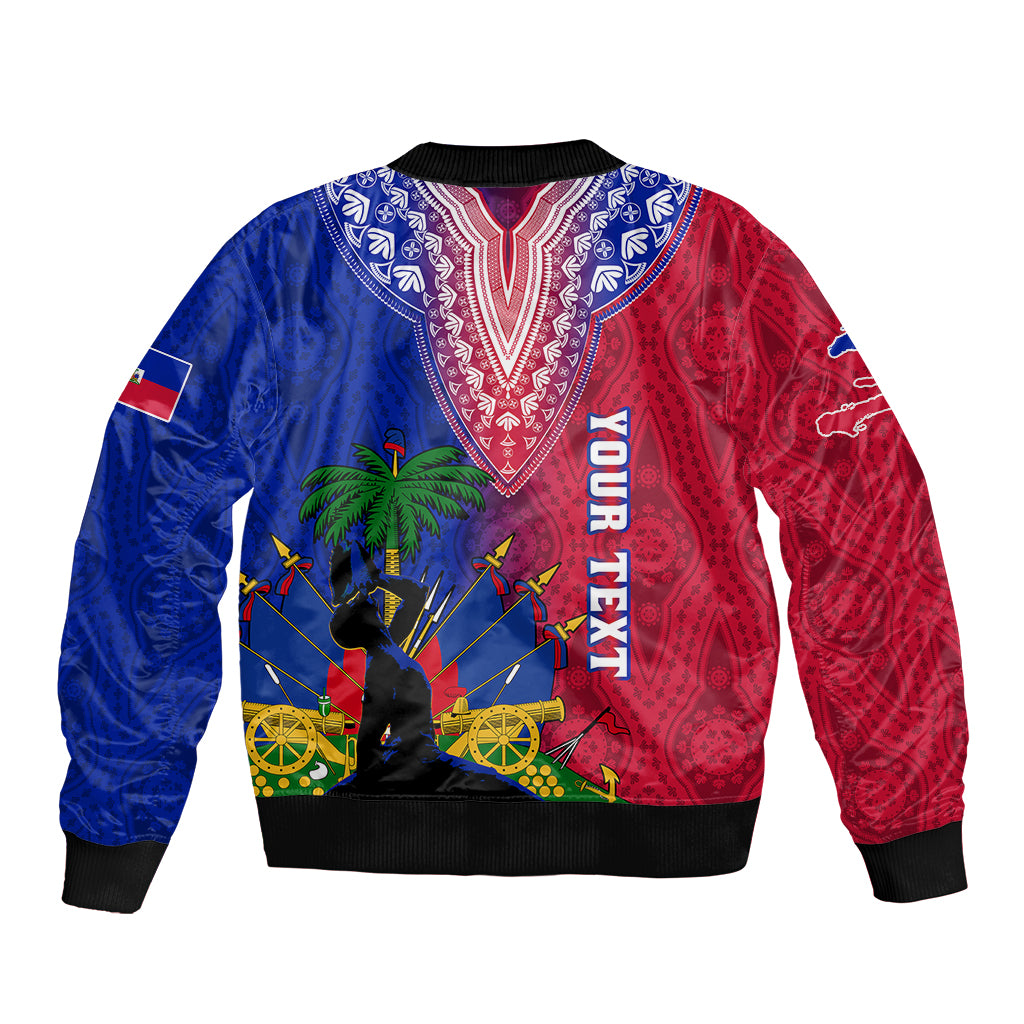 Personalised Haiti Sleeve Zip Bomber Jacket Ayiti Neg Maron With Dashiki Royal - Wonder Print Shop