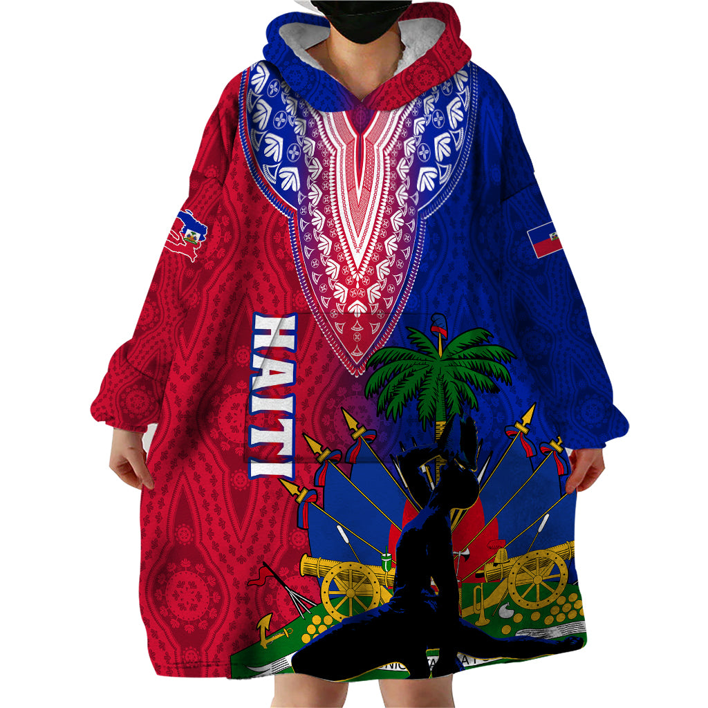 Personalised Haiti Wearable Blanket Hoodie Ayiti Neg Maron With Dashiki Royal - Wonder Print Shop