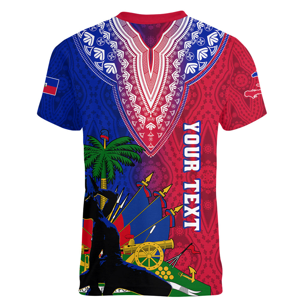 Personalised Haiti Women V Neck T Shirt Ayiti Neg Maron With Dashiki Royal - Wonder Print Shop