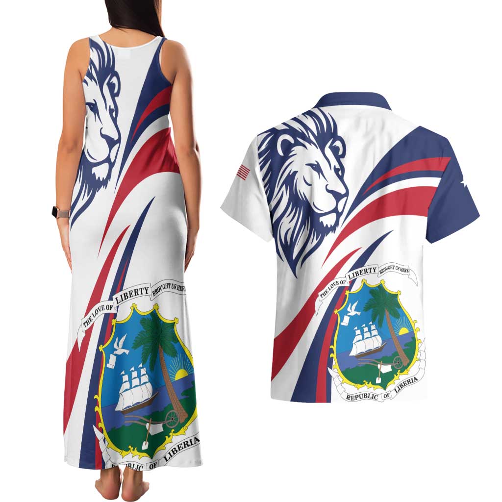 Liberia Independence Day Couples Matching Tank Maxi Dress and Hawaiian Shirt July 26 Lion Coat of Arms - Wonder Print Shop