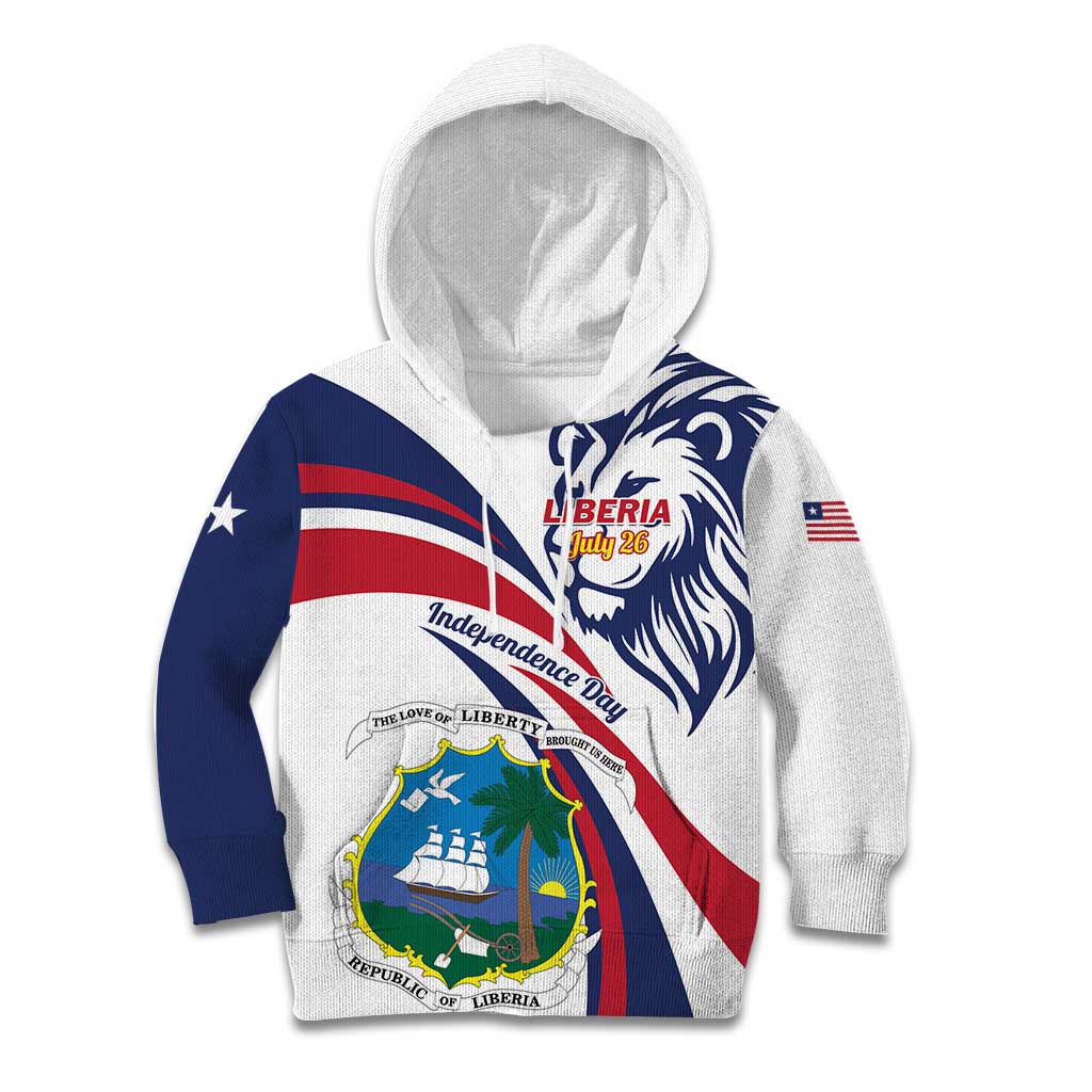 Liberia Independence Day Kid Hoodie July 26 Lion Coat of Arms - Wonder Print Shop