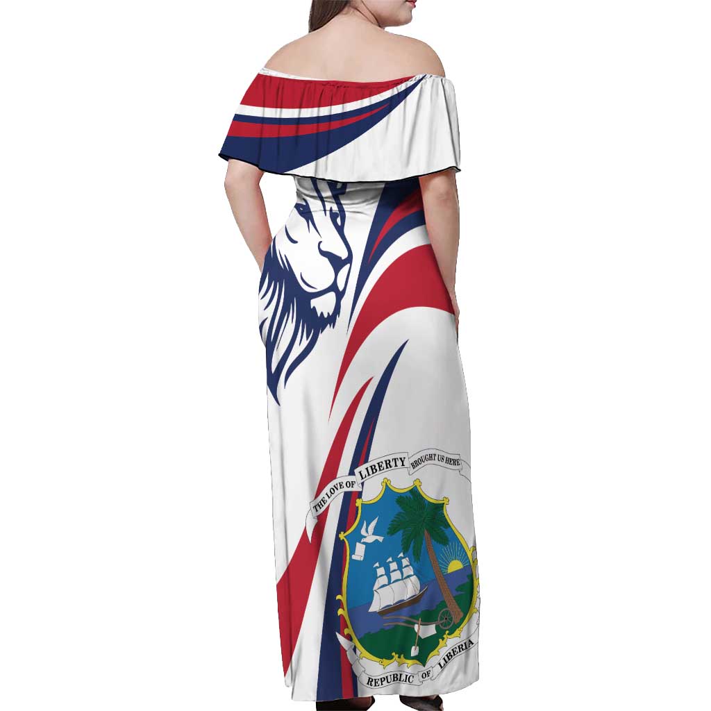 Liberia Independence Day Off Shoulder Maxi Dress July 26 Lion Coat of Arms - Wonder Print Shop