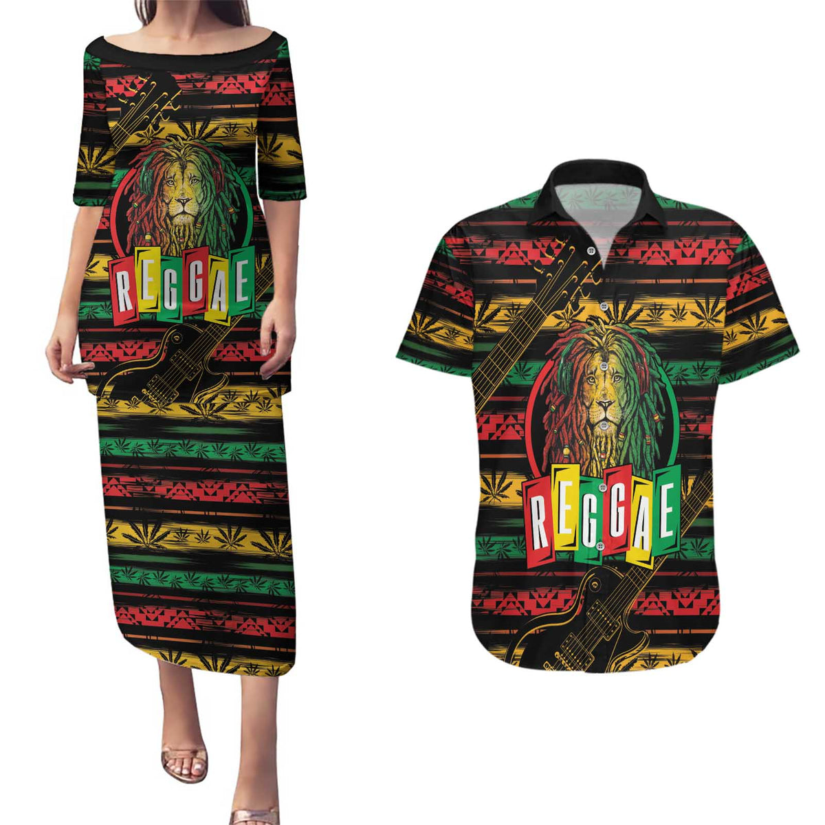 International Reggae Day Couples Matching Puletasi and Hawaiian Shirt Rastafarian Lion Legend of Reggae - Wonder Print Shop