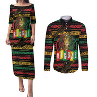 International Reggae Day Couples Matching Puletasi and Long Sleeve Button Shirt Rastafarian Lion Legend of Reggae - Wonder Print Shop