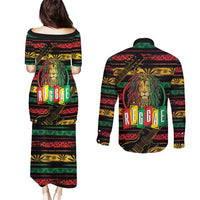 International Reggae Day Couples Matching Puletasi and Long Sleeve Button Shirt Rastafarian Lion Legend of Reggae - Wonder Print Shop