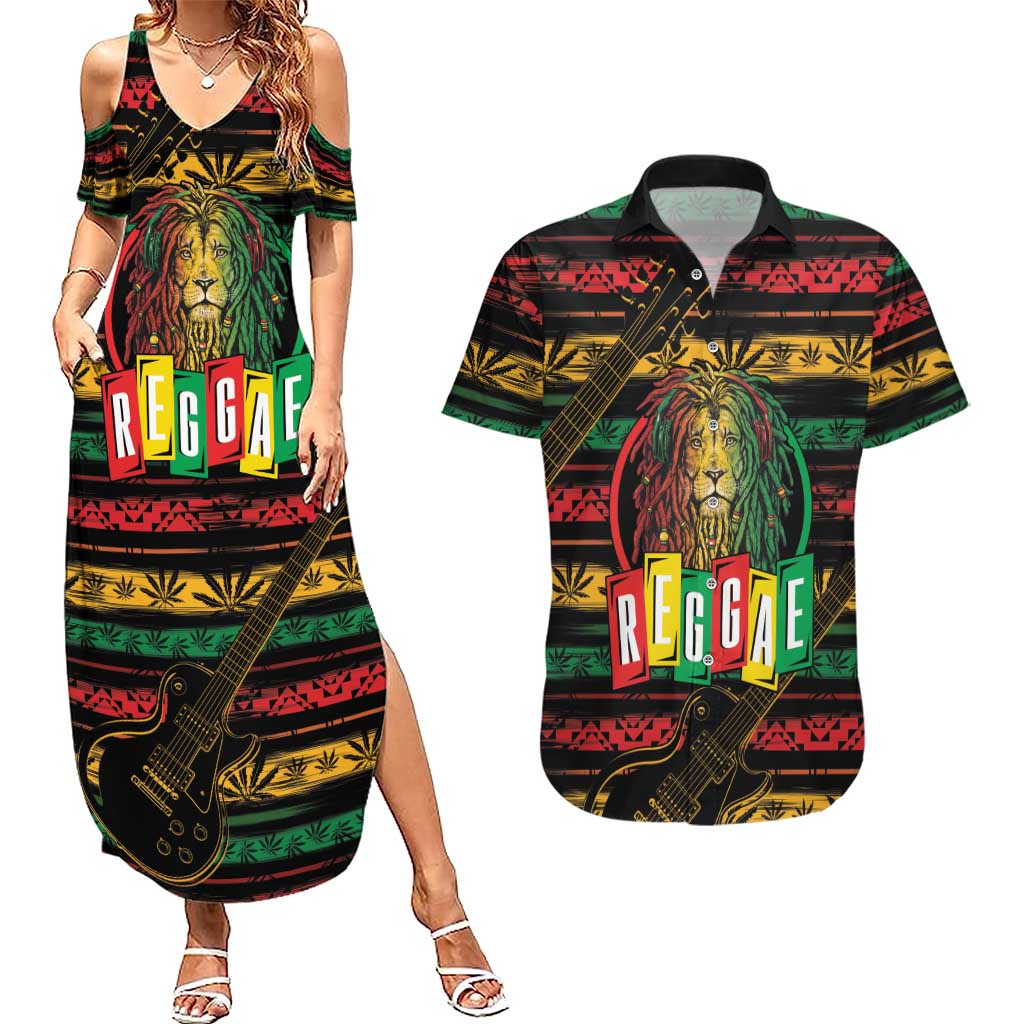 International Reggae Day Couples Matching Summer Maxi Dress and Hawaiian Shirt Rastafarian Lion Legend of Reggae - Wonder Print Shop