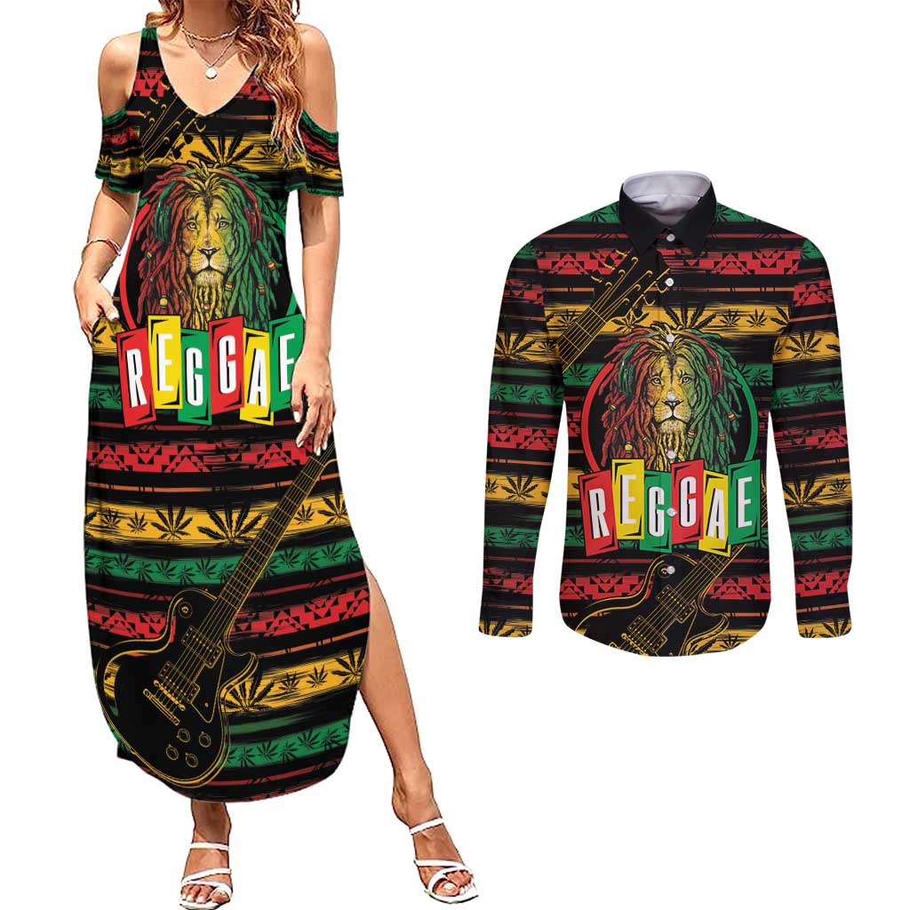 International Reggae Day Couples Matching Summer Maxi Dress and Long Sleeve Button Shirt Rastafarian Lion Legend of Reggae - Wonder Print Shop