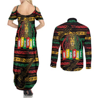 International Reggae Day Couples Matching Summer Maxi Dress and Long Sleeve Button Shirt Rastafarian Lion Legend of Reggae - Wonder Print Shop
