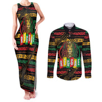 International Reggae Day Couples Matching Tank Maxi Dress and Long Sleeve Button Shirt Rastafarian Lion Legend of Reggae - Wonder Print Shop