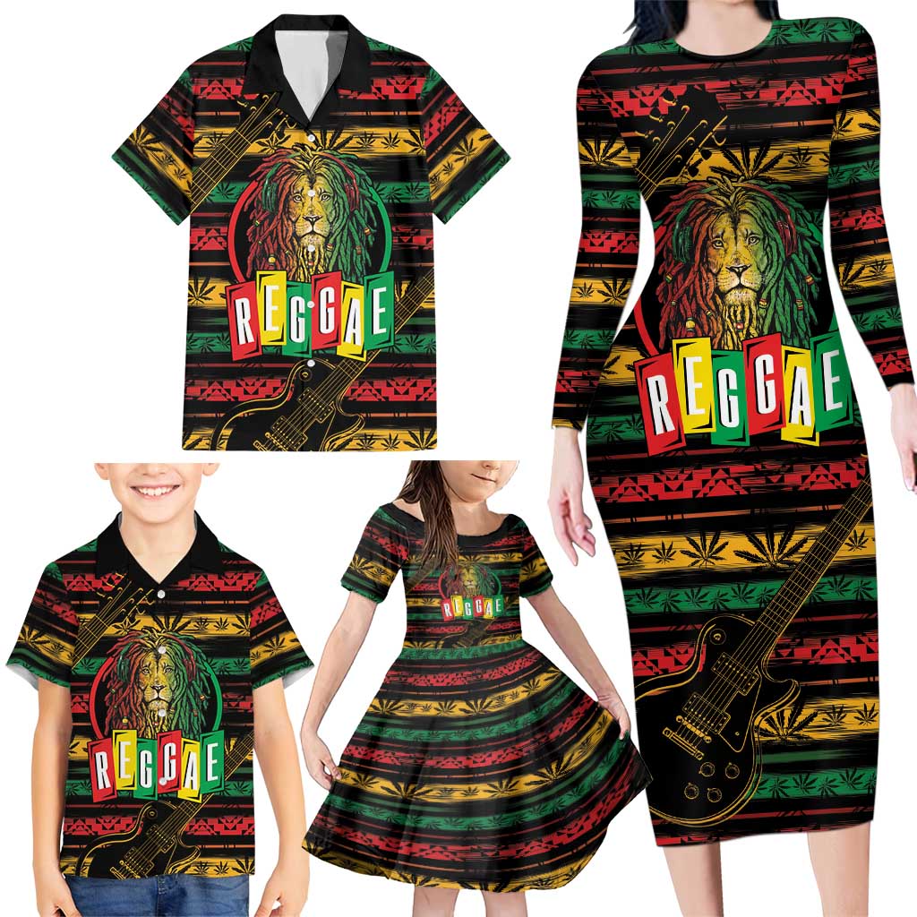 International Reggae Day Family Matching Long Sleeve Bodycon Dress and Hawaiian Shirt Rastafarian Lion Legend of Reggae - Wonder Print Shop