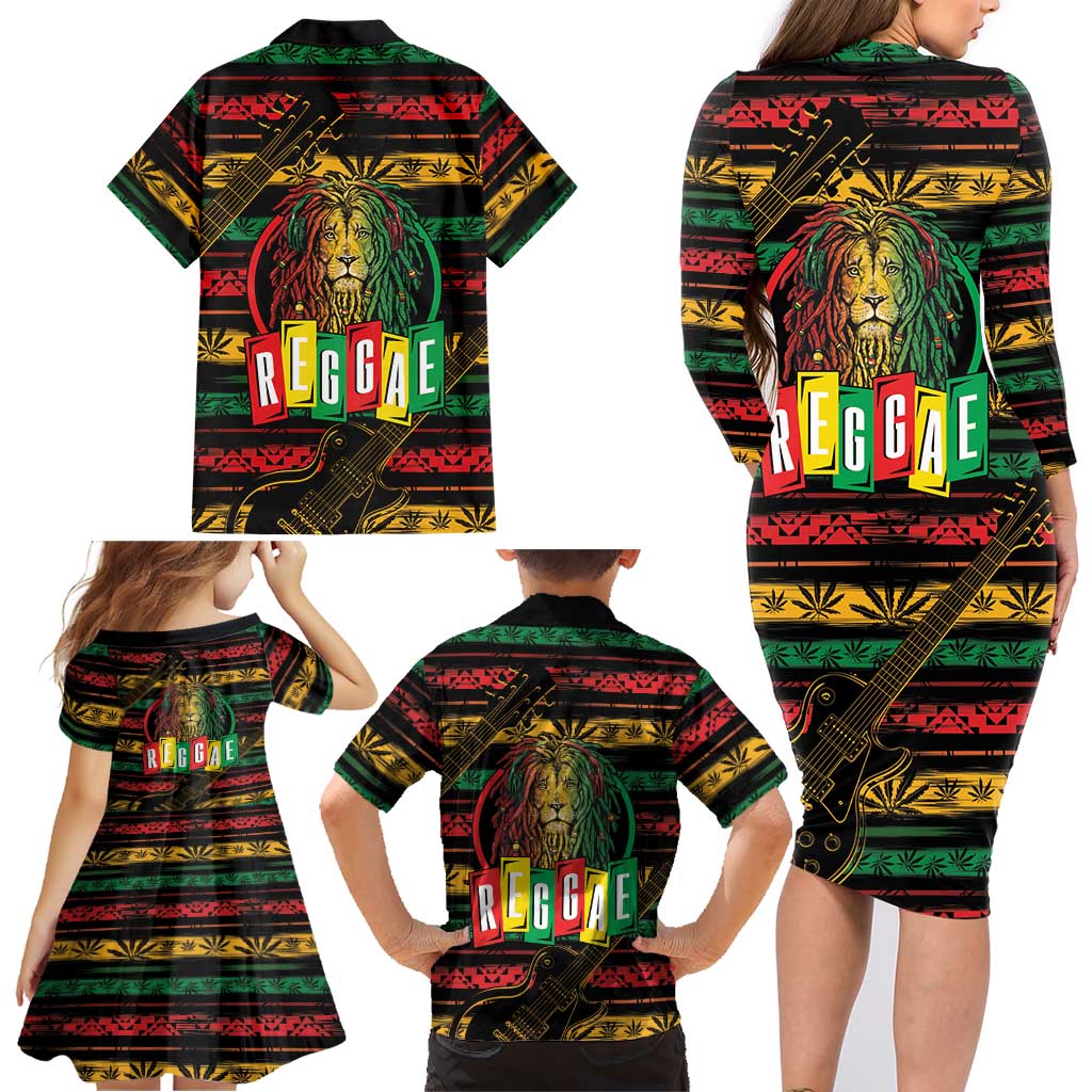 International Reggae Day Family Matching Long Sleeve Bodycon Dress and Hawaiian Shirt Rastafarian Lion Legend of Reggae - Wonder Print Shop