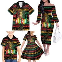 International Reggae Day Family Matching Off The Shoulder Long Sleeve Dress and Hawaiian Shirt Rastafarian Lion Legend of Reggae - Wonder Print Shop