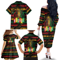 International Reggae Day Family Matching Off The Shoulder Long Sleeve Dress and Hawaiian Shirt Rastafarian Lion Legend of Reggae - Wonder Print Shop