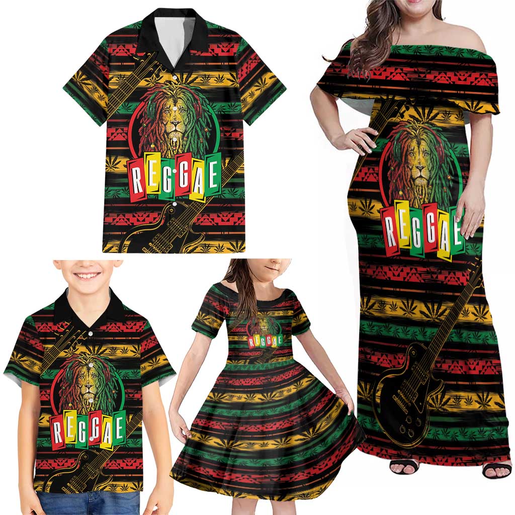 International Reggae Day Family Matching Off Shoulder Maxi Dress and Hawaiian Shirt Rastafarian Lion Legend of Reggae - Wonder Print Shop