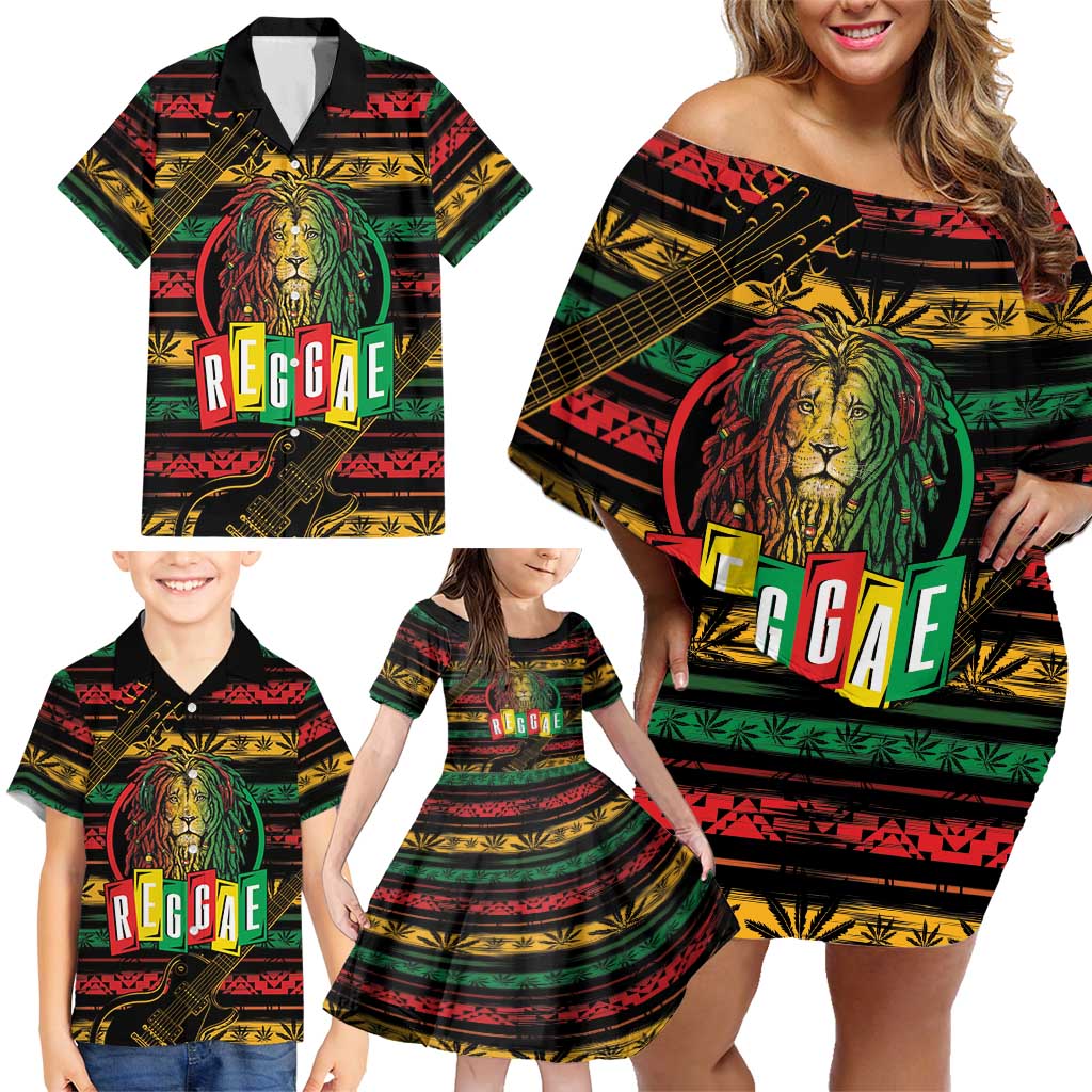 International Reggae Day Family Matching Off Shoulder Short Dress and Hawaiian Shirt Rastafarian Lion Legend of Reggae - Wonder Print Shop