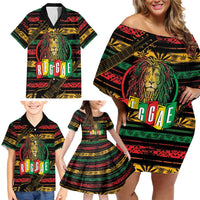 International Reggae Day Family Matching Off Shoulder Short Dress and Hawaiian Shirt Rastafarian Lion Legend of Reggae - Wonder Print Shop
