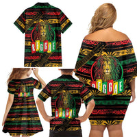 International Reggae Day Family Matching Off Shoulder Short Dress and Hawaiian Shirt Rastafarian Lion Legend of Reggae - Wonder Print Shop