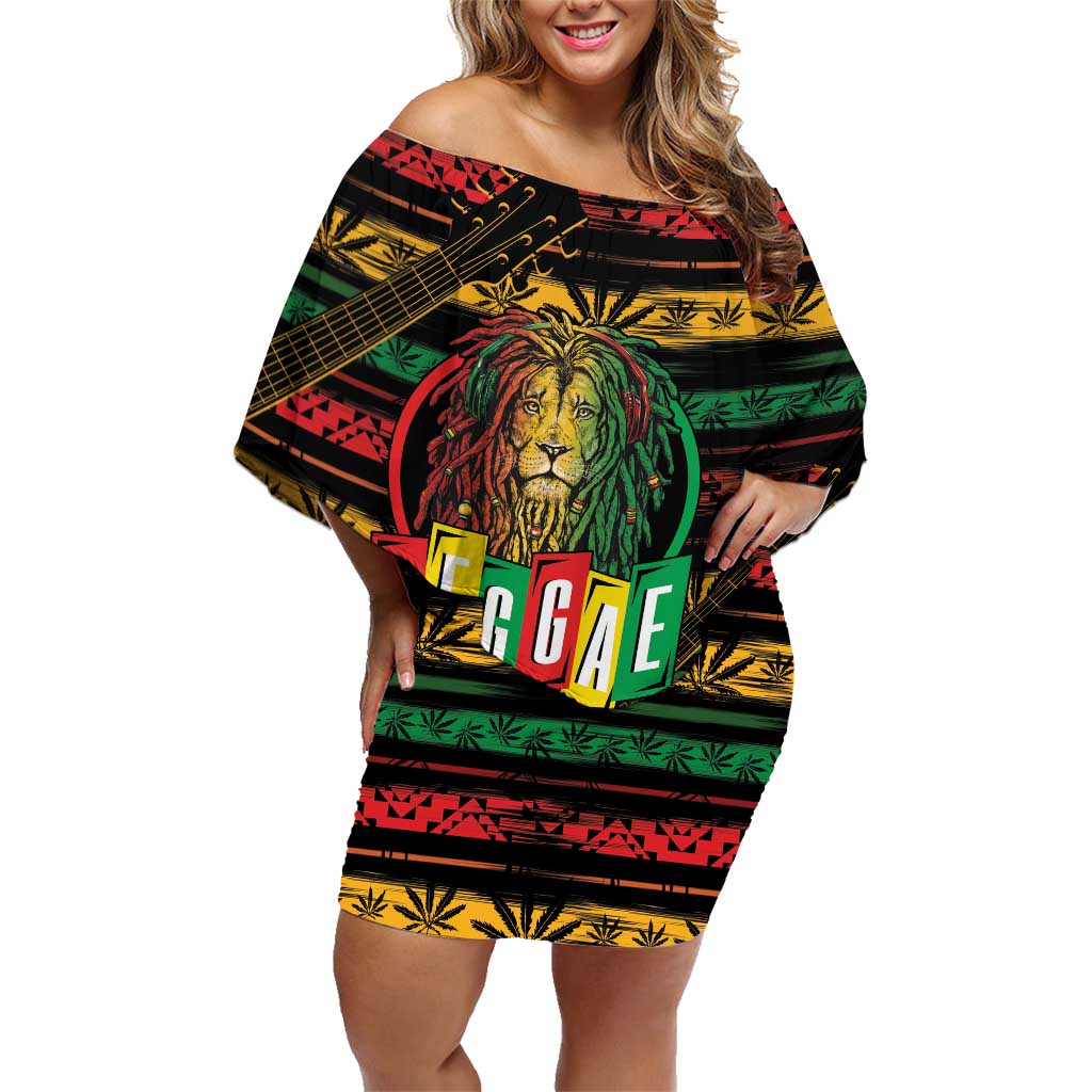 International Reggae Day Family Matching Off Shoulder Short Dress and Hawaiian Shirt Rastafarian Lion Legend of Reggae - Wonder Print Shop