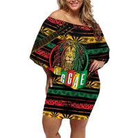 International Reggae Day Family Matching Off Shoulder Short Dress and Hawaiian Shirt Rastafarian Lion Legend of Reggae - Wonder Print Shop