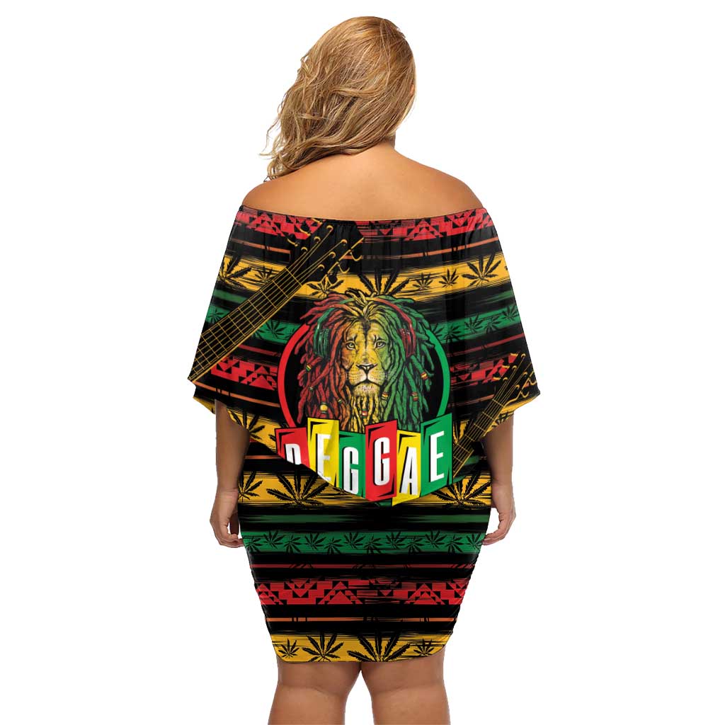 International Reggae Day Family Matching Off Shoulder Short Dress and Hawaiian Shirt Rastafarian Lion Legend of Reggae - Wonder Print Shop