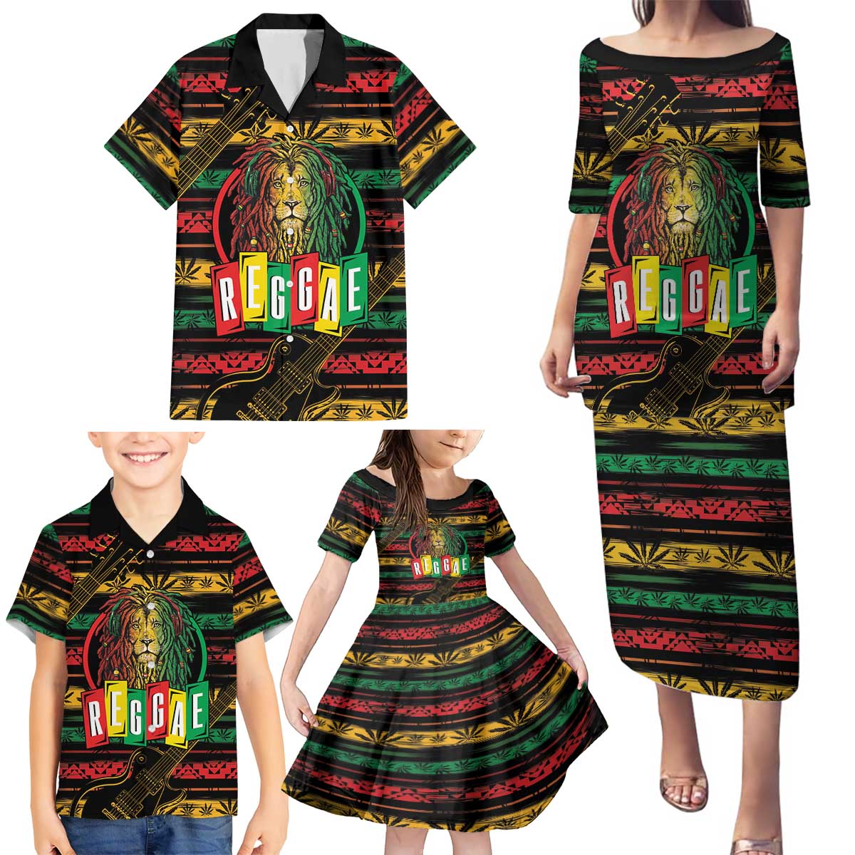 International Reggae Day Family Matching Puletasi and Hawaiian Shirt Rastafarian Lion Legend of Reggae - Wonder Print Shop