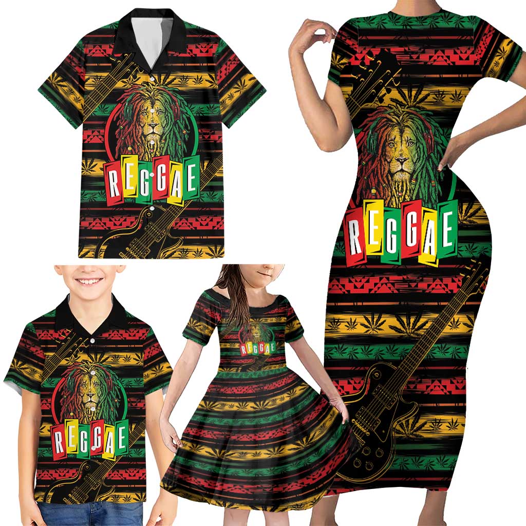 International Reggae Day Family Matching Short Sleeve Bodycon Dress and Hawaiian Shirt Rastafarian Lion Legend of Reggae - Wonder Print Shop