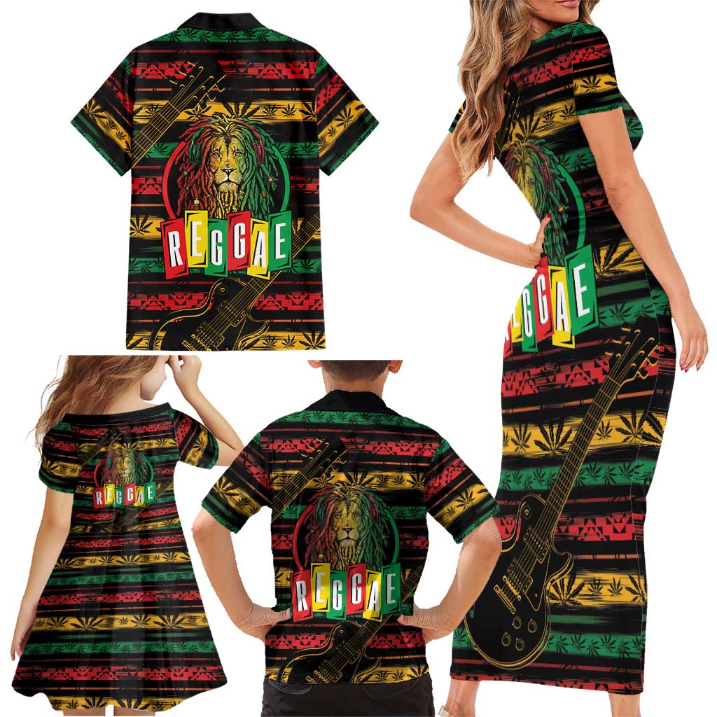 International Reggae Day Family Matching Short Sleeve Bodycon Dress and Hawaiian Shirt Rastafarian Lion Legend of Reggae - Wonder Print Shop