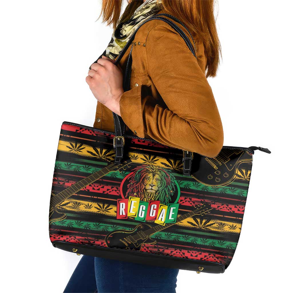 International Reggae Day Leather Tote Bag Rastafarian Lion Legend of Reggae - Wonder Print Shop